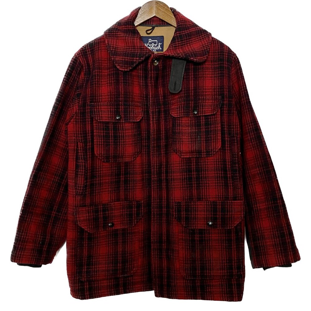 Vintage Woolrich Coat Men 42 Red Black Buffalo Plaid Mackinaw 70s Wool Hunting - Picture 1 of 16
